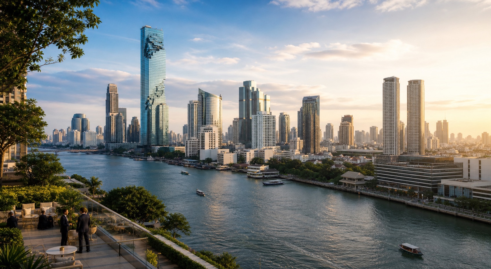 Bangkok skyline beside the Chao Phraya River